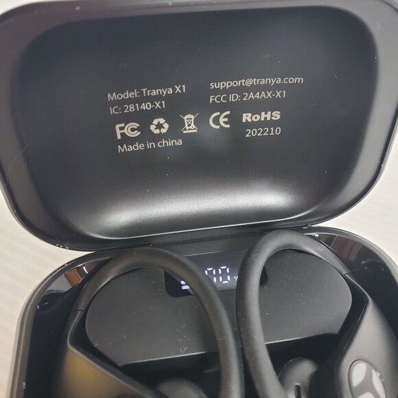 Tranya X1 Wireless Bluetooth Earbuds with Charging Case and Ear Hooks – Black - Picture 2 of 12